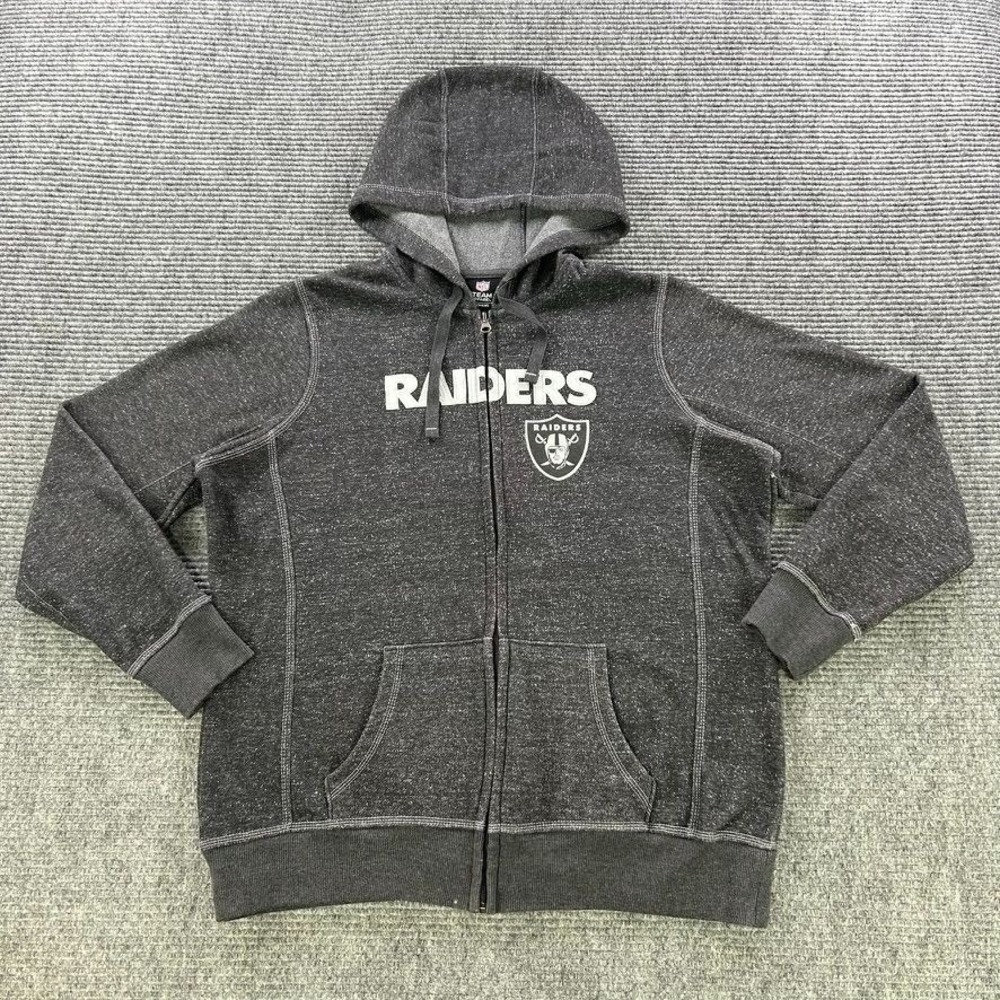NFL Team Apparel Raiders Full Zip Hoodie Sweatshirt Dark Gray Womens No Size Tag - Picture 1 of 12
